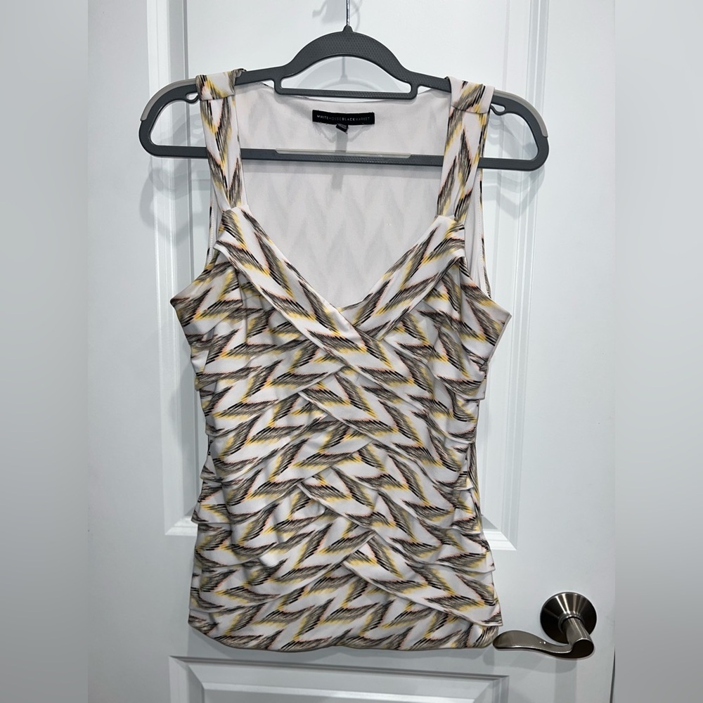 White House Black Market Women’s Layered Patterned V-neck Career Tank Top Medium
